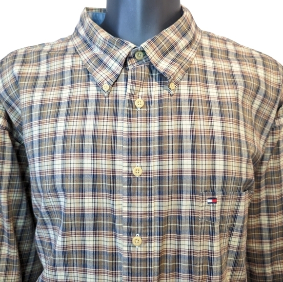 TOMMY Hilfiger tan plaid button down shirt 4XLT - Picture 2 of 8